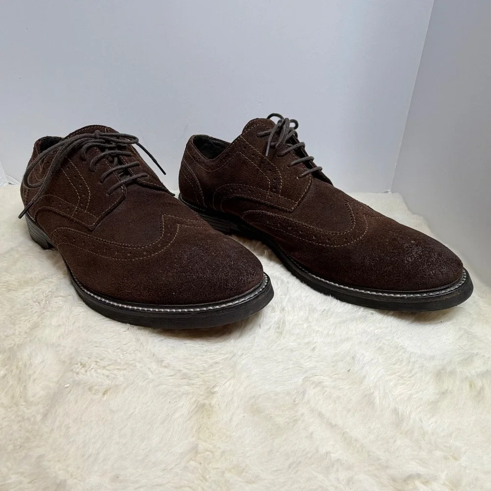 1901 Mason Men's 13M Dark Brown Suede Wingtip Oxford Dress Shoes Brogue Leather